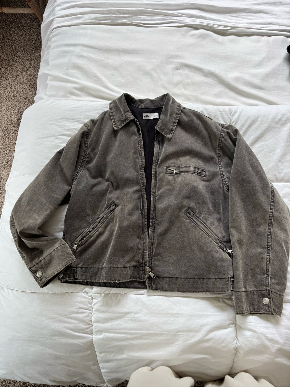 Zara black Jean Washed Cotton Zip Jacket